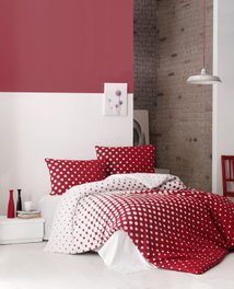 L'essentiel linge de maison Juego de funda de edredón individual Ranforce Rojo y Blanco